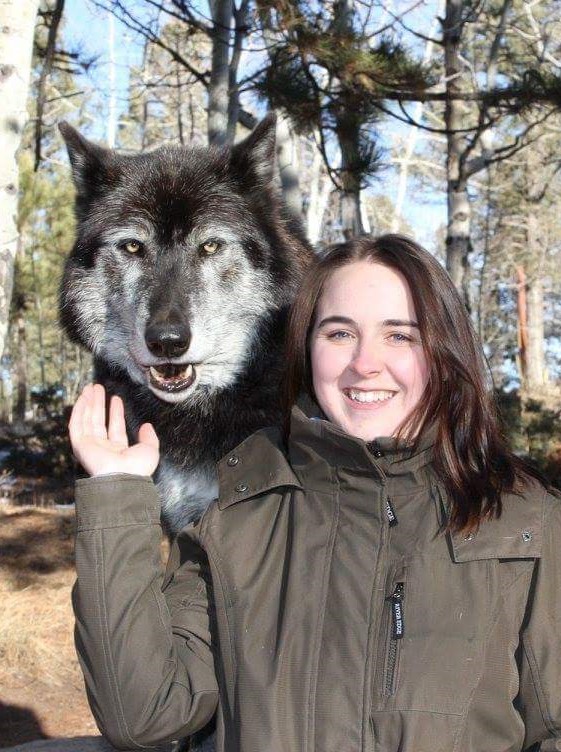 Headshot Taylor L'Heureux with a wolf
